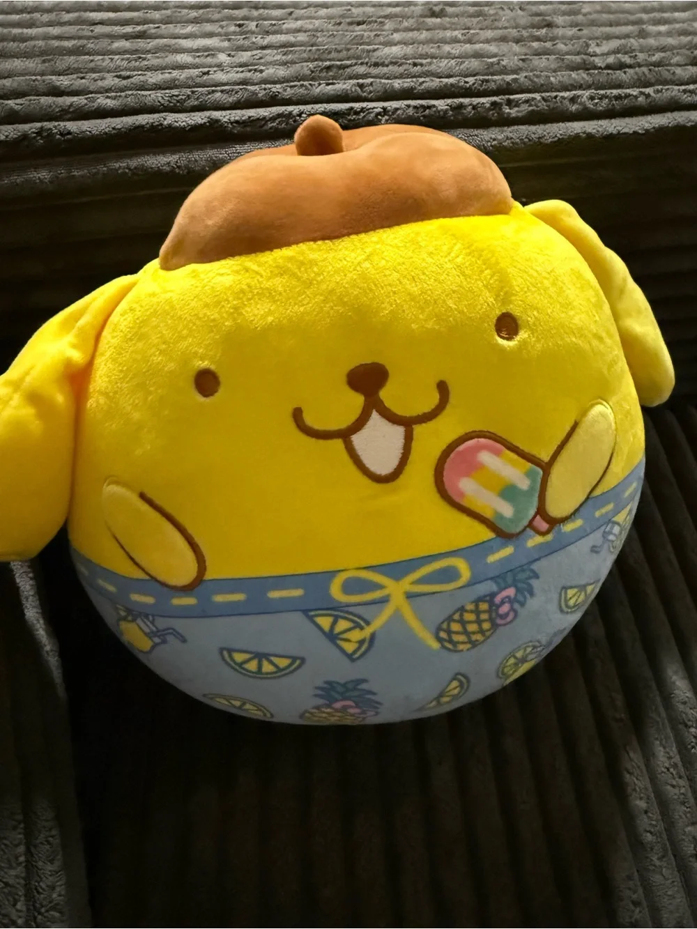 Sanrio Pompompurin Plush in Yellow and Blue Shorts
